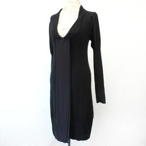 Uluru 100% Cashmere Black Collared Bow Neck Midi Dress Small
